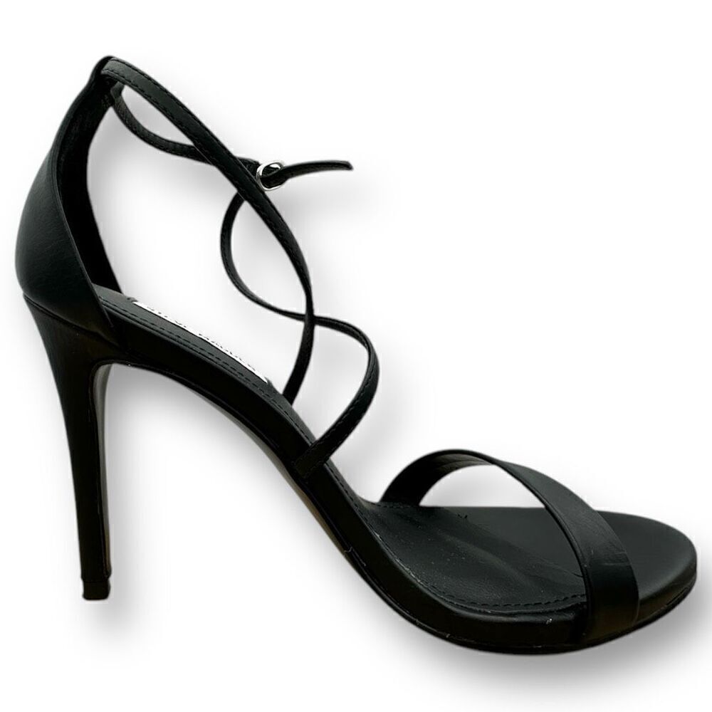 Steve Madden Womens Feliz PU Leather Strappy Stiletto Heel Sandals Black Sz 7.5